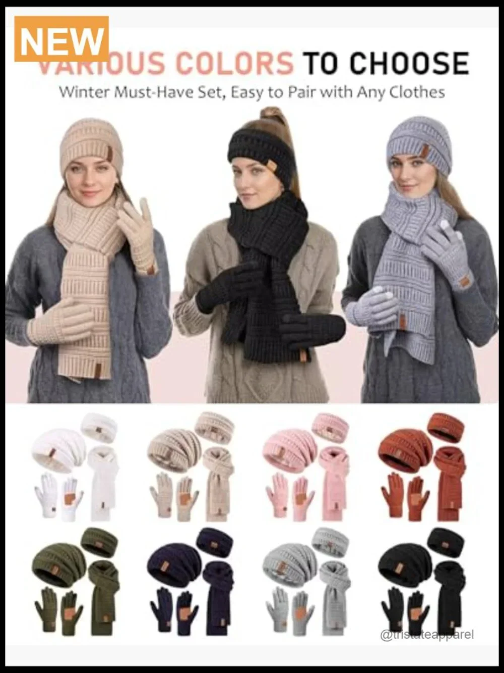 Winter Beanie Hat Scarf Gloves Headband Set, Slouchy Knit Touchscreen Gloves
